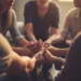 Un groupe de personnes assises en cercle, se tenant les mains, dans une pièce faiblement éclairée, symbolisant le soutien mutuel dans un des programmes de soutien en deuil.