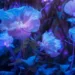 Une vision enchanteresse des jardins des morts, où des fleurs bioluminescentes illuminent la nuit, créant un paysage mystique et onirique.