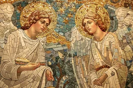 Cette scène, représentant des anges dans les mosaïques byzantines, symbolise la mort et l'ascension spirituelle, une thématique omniprésente dans l'art religieux de l'époque.