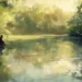 Une personne médite au bord d’un lac calme, entourée de nature, symbolisant la pleine conscience dans les moments difficiles.