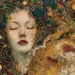 Portrait de femme dans un style inspiré de Gustav Klimt, entourée de motifs dorés et symbolistes représentant La mort et la beauté dans les œuvres de Klimt.