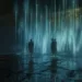 Personnes dans un environnement immersif numérique représentant des cimetières virtuels, évoquant un Memento-mori moderne et contemplatif.