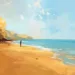 Homme solitaire sur une plage face à la mer, marchant dans le sable sous un ciel bleu, image illustrant l'idée de philosopher sur la plage dans l’esprit du Memento-mori.
