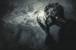 Illustration sombre et onirique représentant ce que la mort dévoile : un crâne spectral laissant échapper une énergie lumineuse, symbole de la conscience qui se détache du corps. Une vision artistique inspirée du principe Memento-mori.