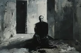 Peinture expressionniste représentant les morts-vivants du quotidien, une silhouette humaine immobile dans un couloir sombre — visuel pour Memento-mori.