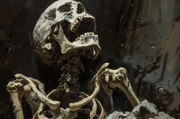 Illustration de l’article Humour noir et délivrance sur Memento-mori : un squelette semblant rire dans l’obscurité, image symbolique utilisée par Dysthymus pour explorer le lien entre rire, mort et délivrance.