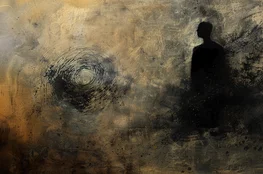 Silhouette humaine face à une forme circulaire abstraite évoquant la mort et l’obsession de l’éternité dans The Fountain, illustration du thème Memento-mori.