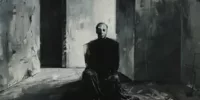 Peinture expressionniste représentant les morts-vivants du quotidien, une silhouette humaine immobile dans un couloir sombre — visuel pour Memento-mori.