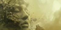 Visuel symbolique représentant une fusion entre visage humain et ruine urbaine, évoquant la décomposition du monde dans l’ombre et l’IA, univers de Dysthymus sur Memento-mori.