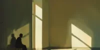 Mort et Introspection : un homme assis seul dans une pièce vide, baignée par la lumière du jour, symbolisant la confrontation intérieure avec la finitude.