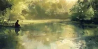 Une personne médite au bord d’un lac calme, entourée de nature, symbolisant la pleine conscience dans les moments difficiles.