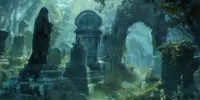 Cimetières abandonnés recouverts de végétation dans une forêt brumeuse, illustrant l’esprit du Memento-mori et la beauté silencieuse de la mémoire oubliée.