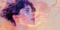 Illustration onirique d’une femme entourée de volutes pastel, utilisée pour une analyse « La mort vous va si bien » sur Memento-mori.