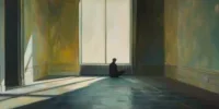Silhouette solitaire dans une pièce vide éclairée par une fenêtre, évoquant le temps inversé de Benjamin Button et la méditation existentielle du Memento-mori.